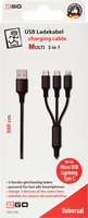 &nbsp;"2go 3 In 1 Usb Ladekabel - Schwarz - 300cm-2GO 797154 cable USB 3 m USB B USB C/Micro-USB B/Lightning Negro-2go-Adapter/Cable"